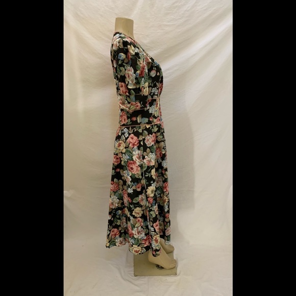 VTG B.G.B Size 10 Multicolored Floral Print Short Sleeve Midi Dress - Picture 3 of 8
